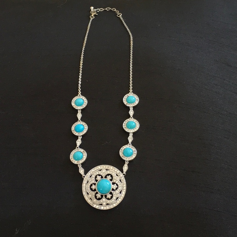 Fashion  necklace with the look of Silver, CZ and Turquoise.